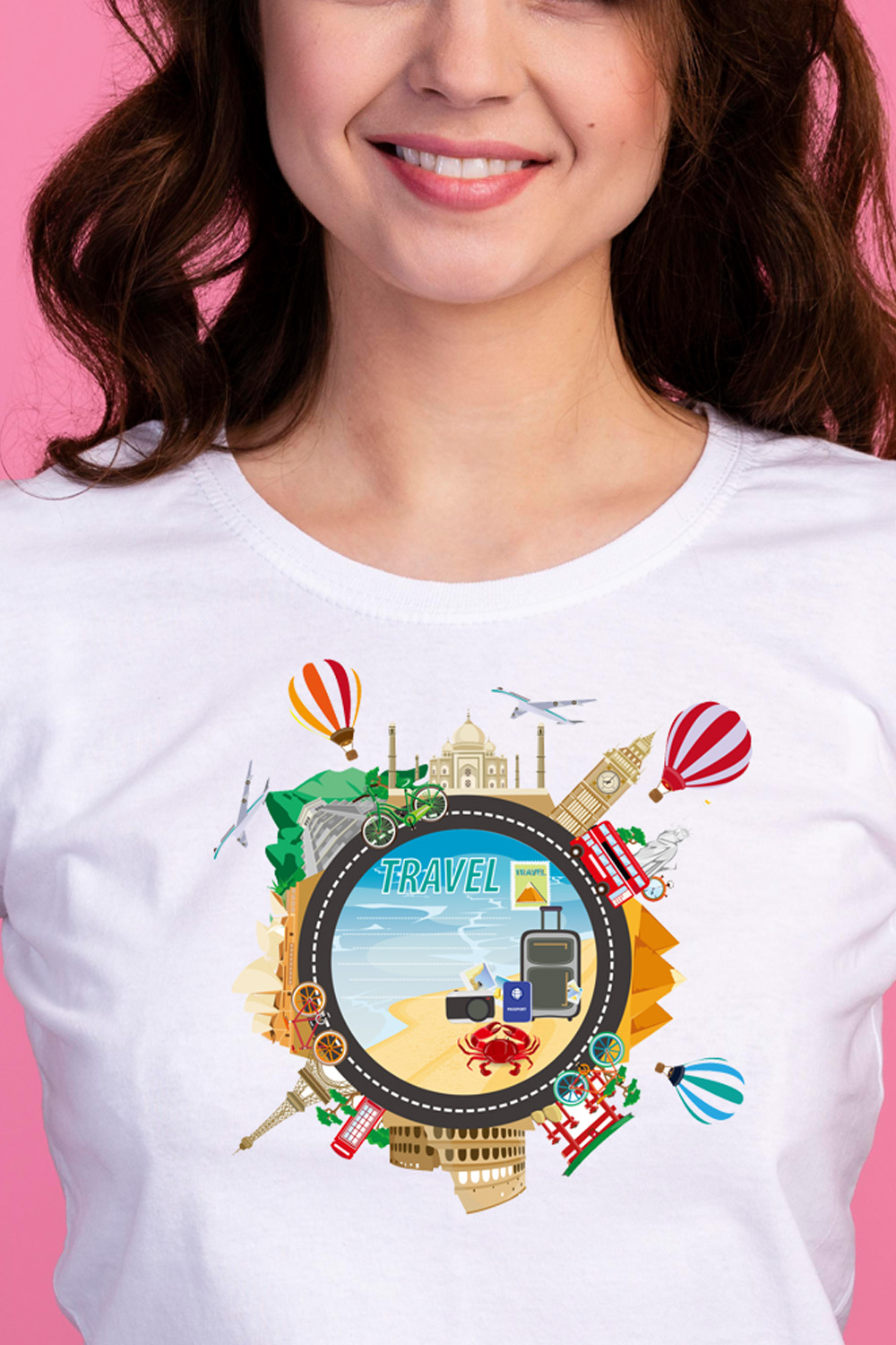 arafed image of a travel background with a lot of things, japan travel and touris T-shirt pinterest preview image.