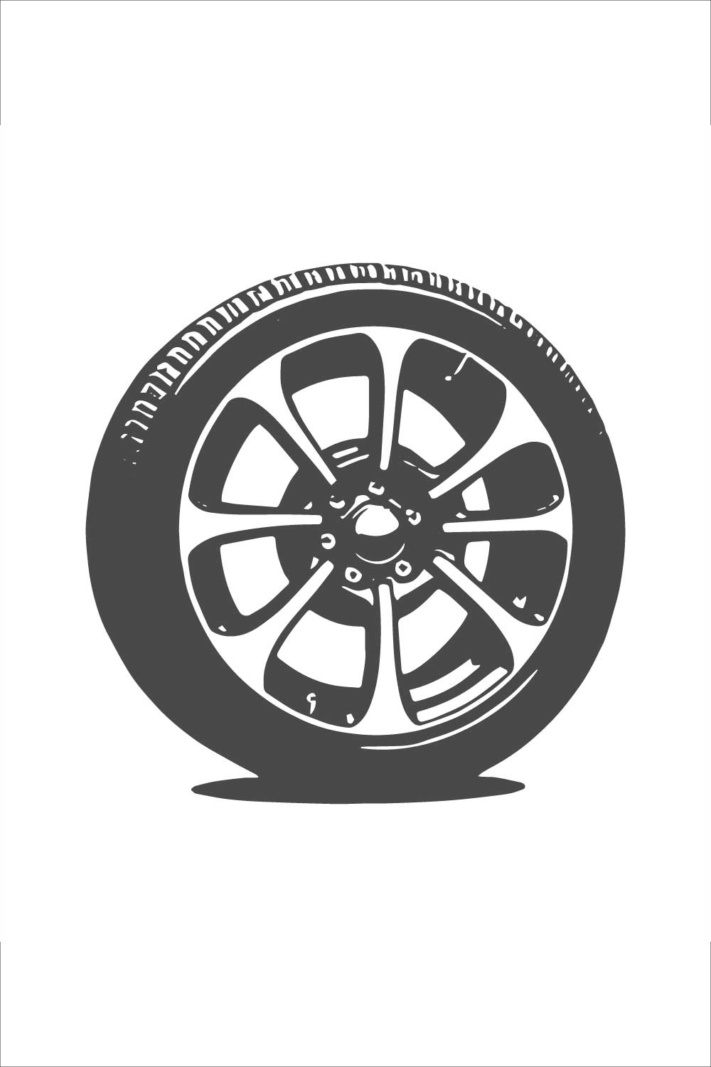 Car wheel with tire design in black color, isolated on white background pinterest preview image.