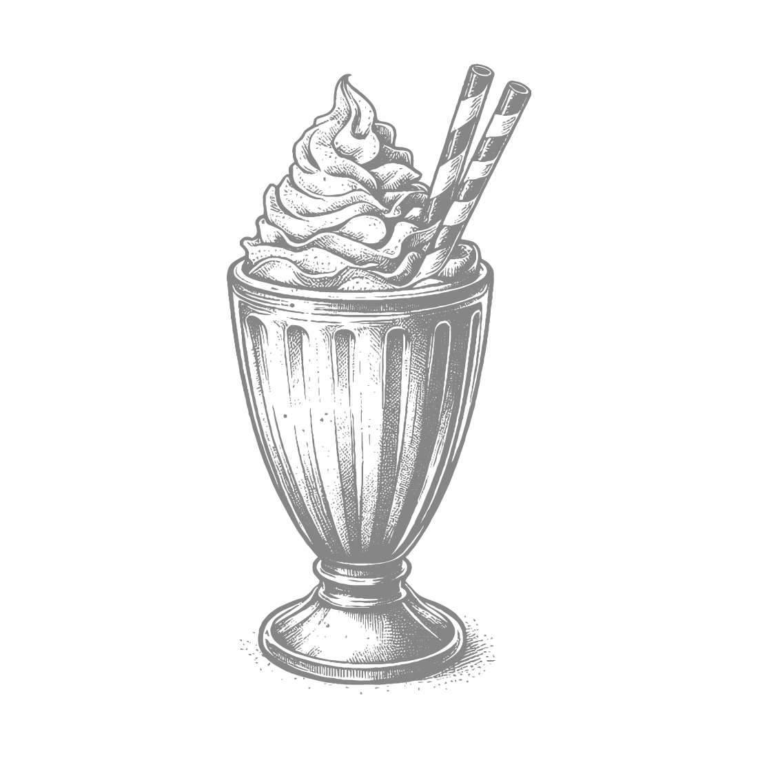 Classic Milkshake with Whipped Cream and Straws Hand-drawn preview image.