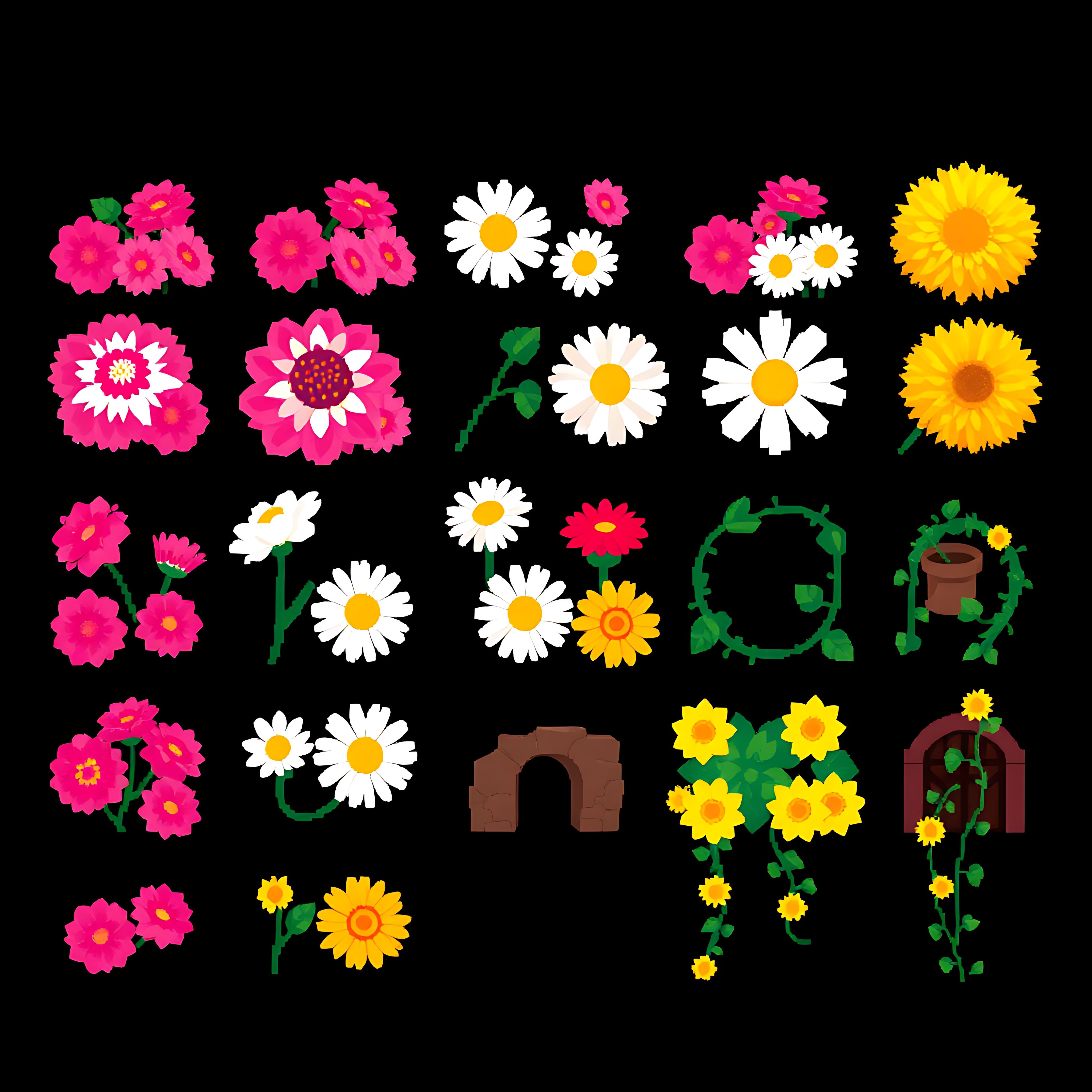 aacarnations daisies chrysanthemums ivy. pink pixel carnations white pixel daisies yellow pixel 324