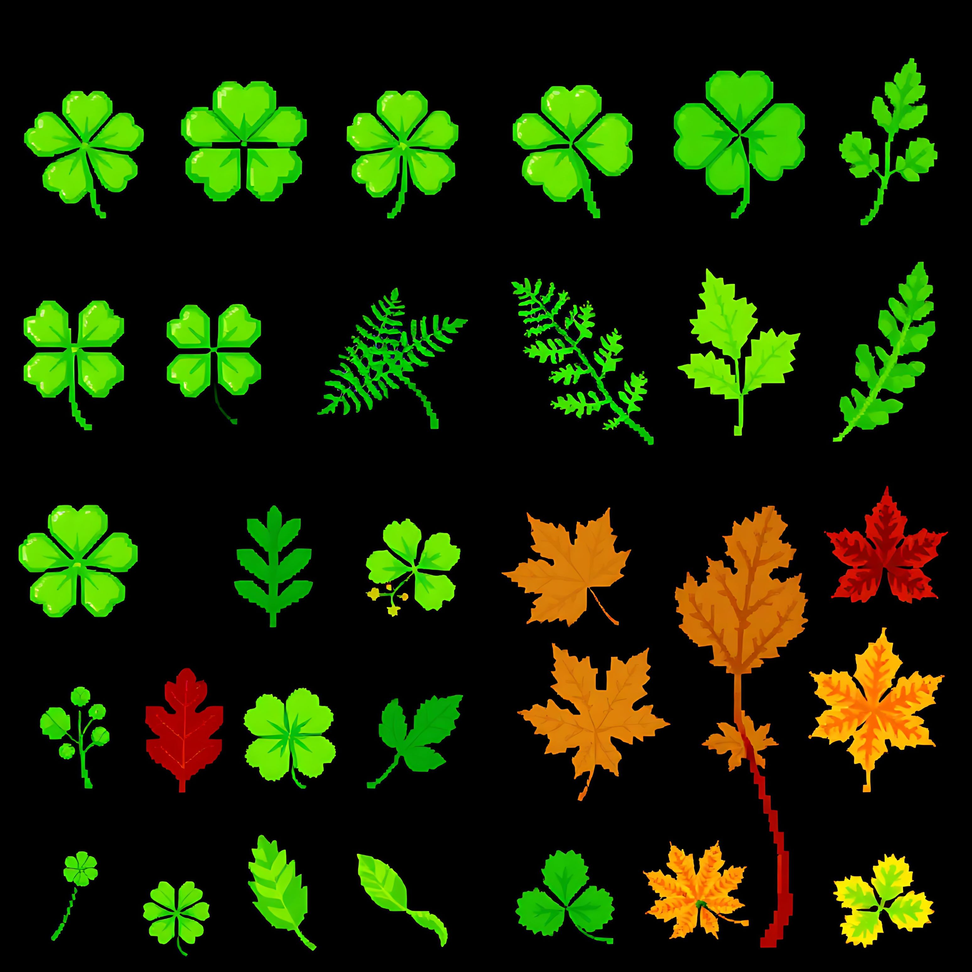 aaclover fern oak maple. clover leaves with rounded pixel shapes in soft green fern leaves with delicate pi 00008 714