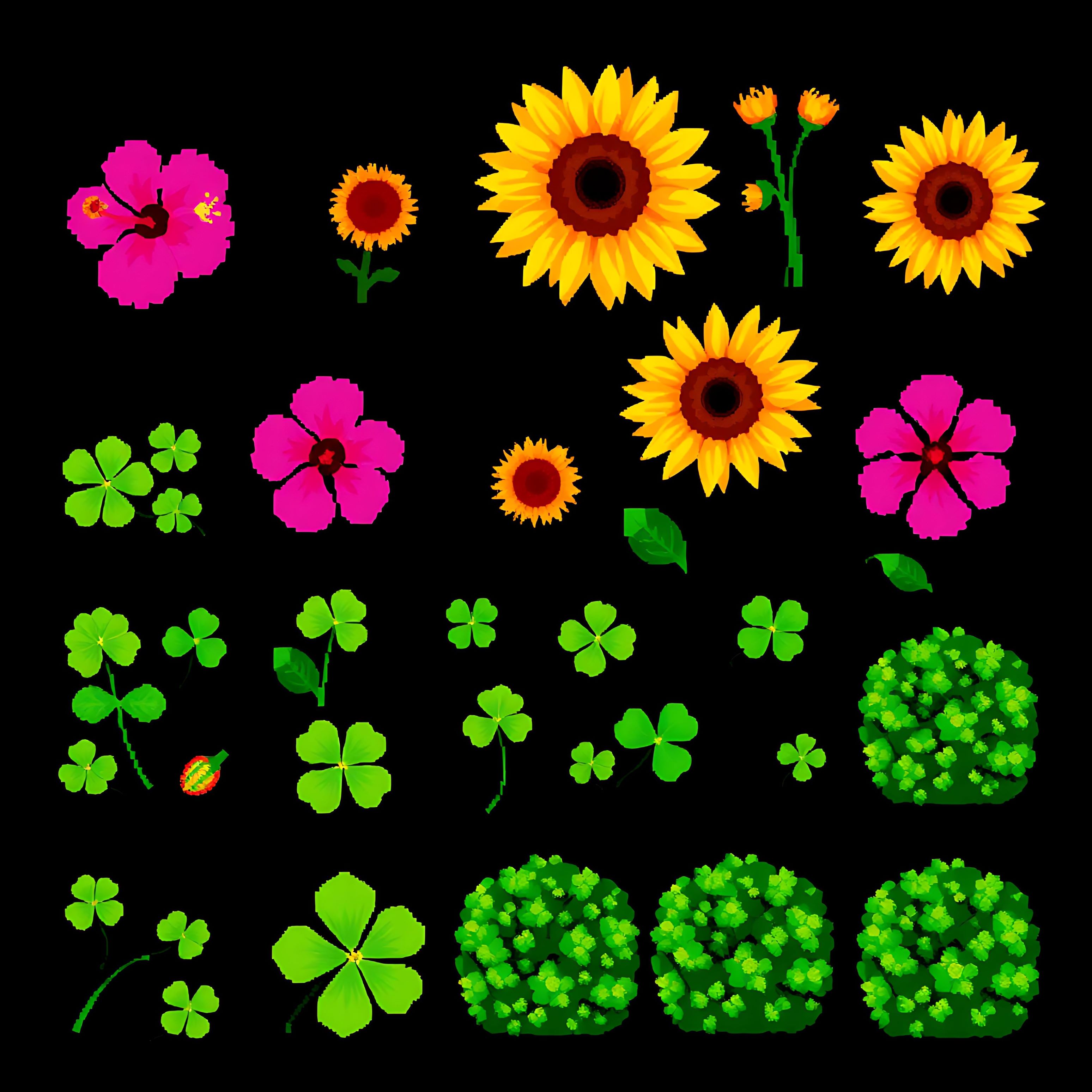 aahibiscus sunflowers clover bushes. pink pixel hibiscus golden pixel sunflowers pixel clover with three le 00009 375