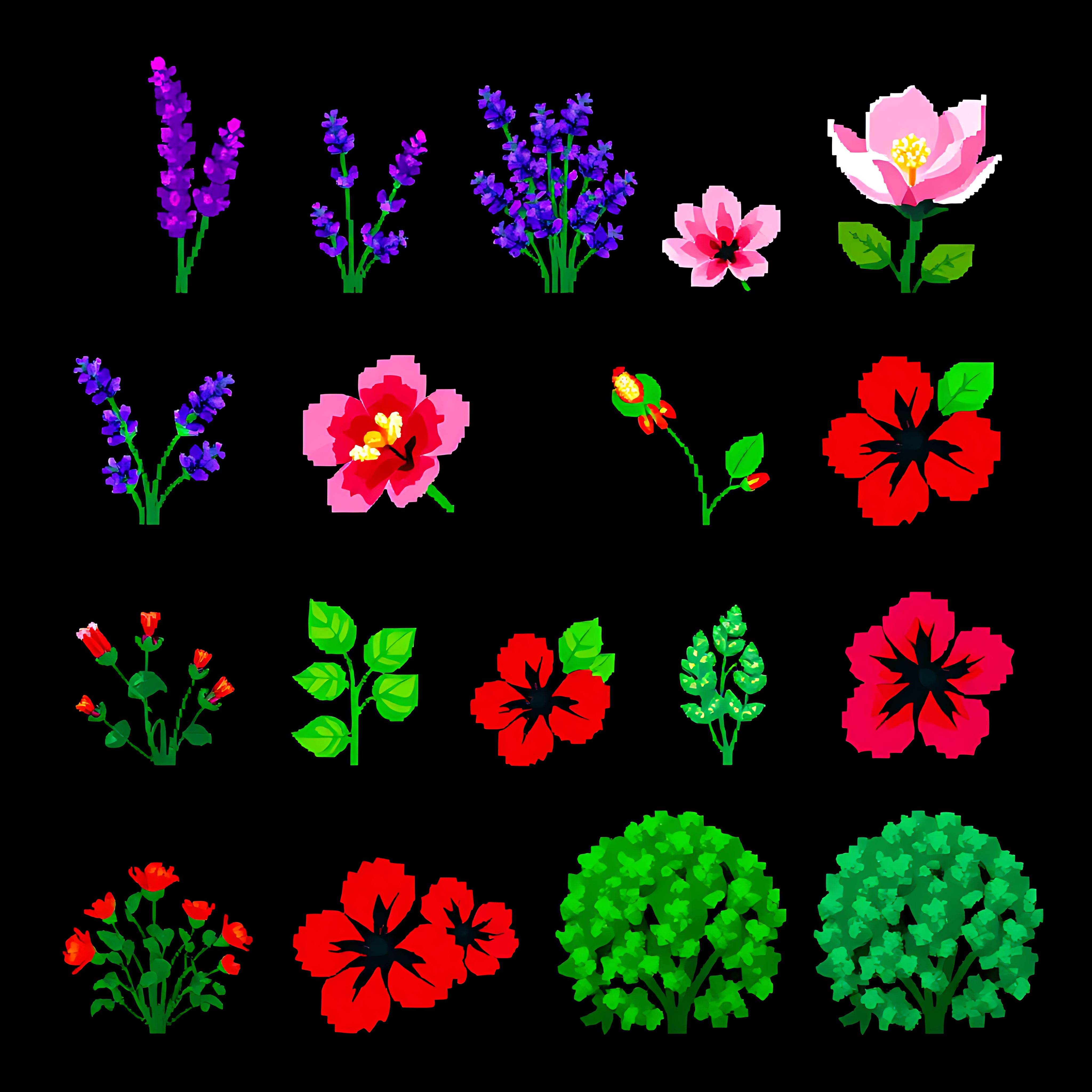 aalavender magnolia hibiscus shrubs. purple pixel lavender soft pink pixel magnolias bright red pixel hibis 00003 564