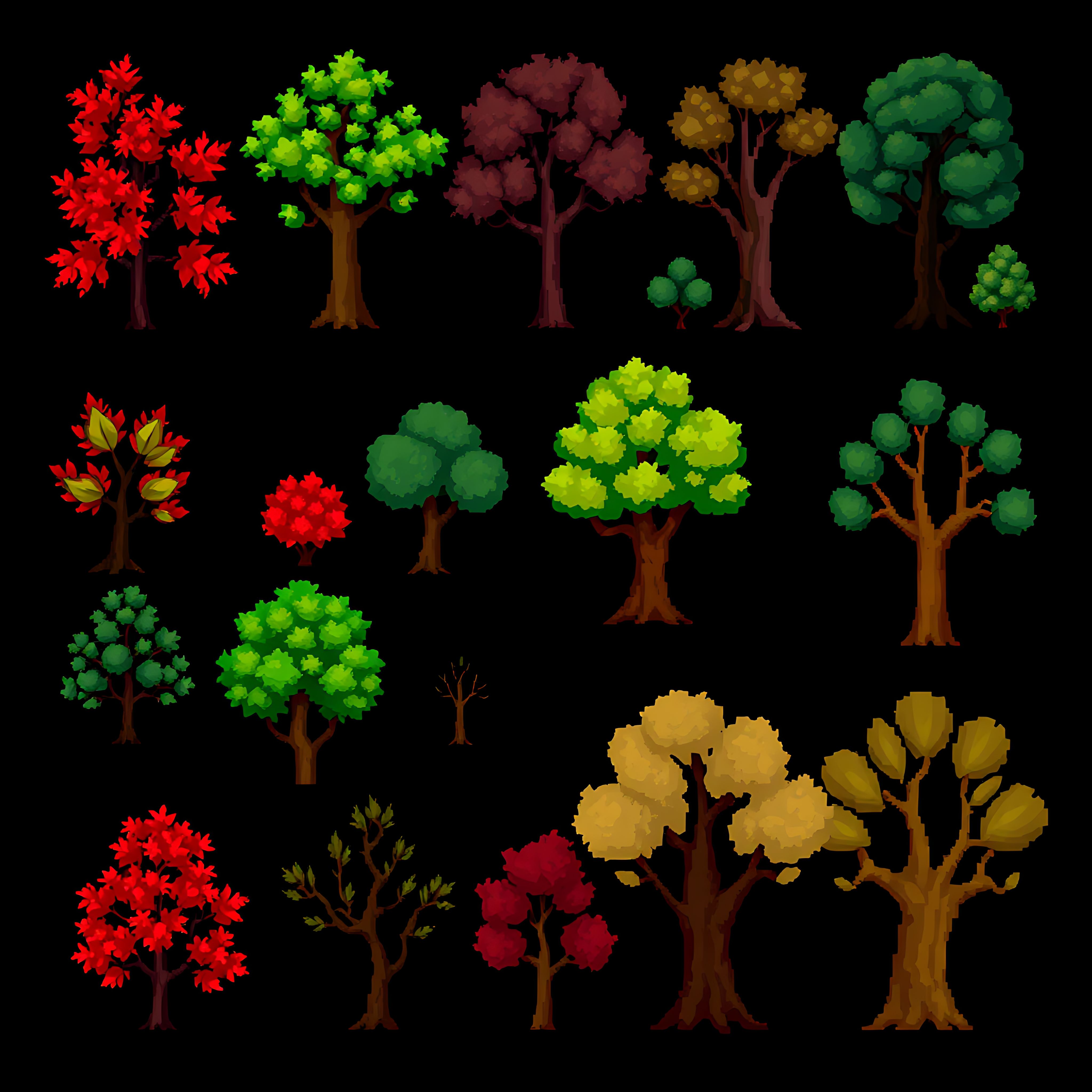 aamaple trees oak trees elm trees beech trees. pixel maple trees with red leaves oak trees with dark green 00005 477