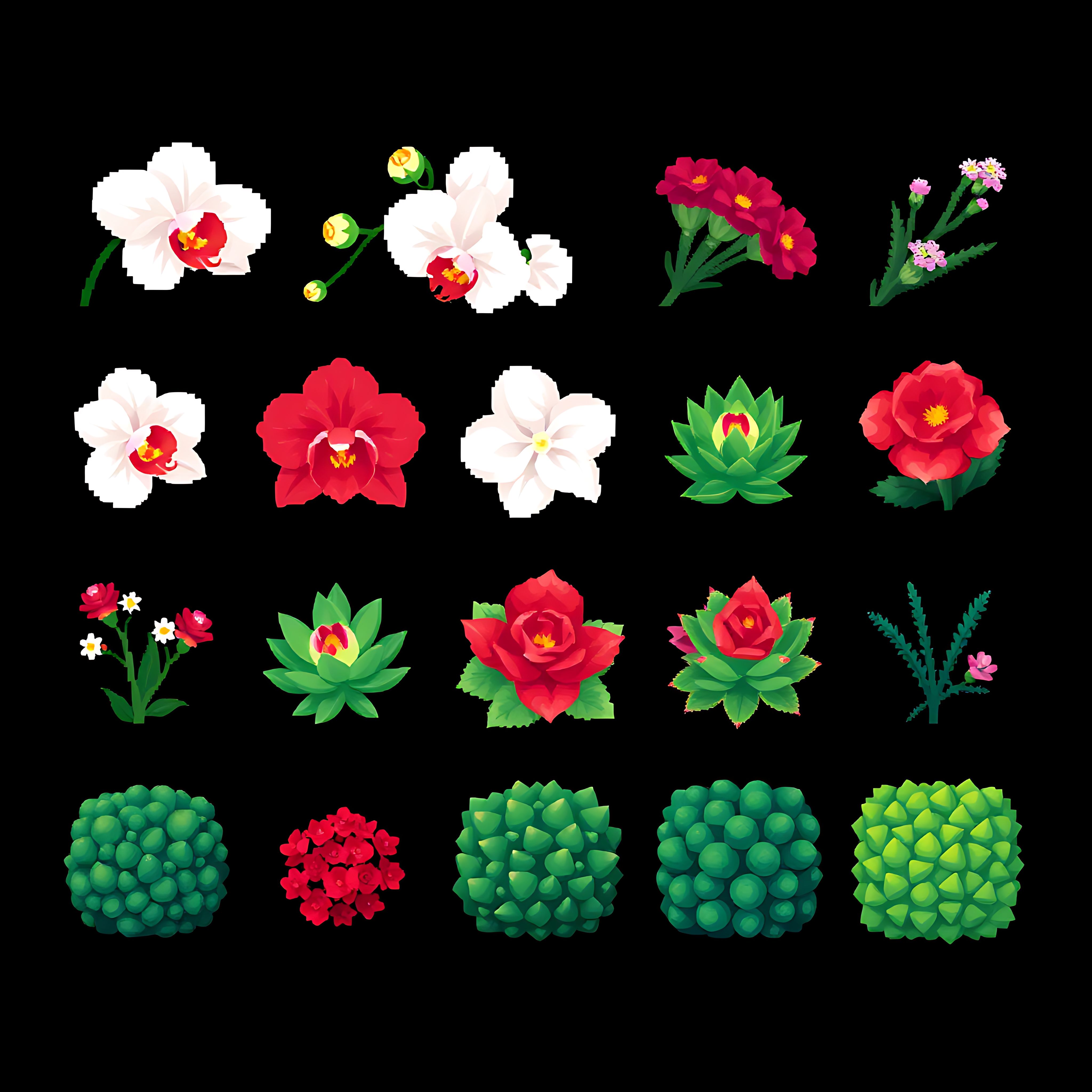 aaorchids carnations succulents bushes. white pixel orchids red pixel carnations with intricate petals pixe 00002 346