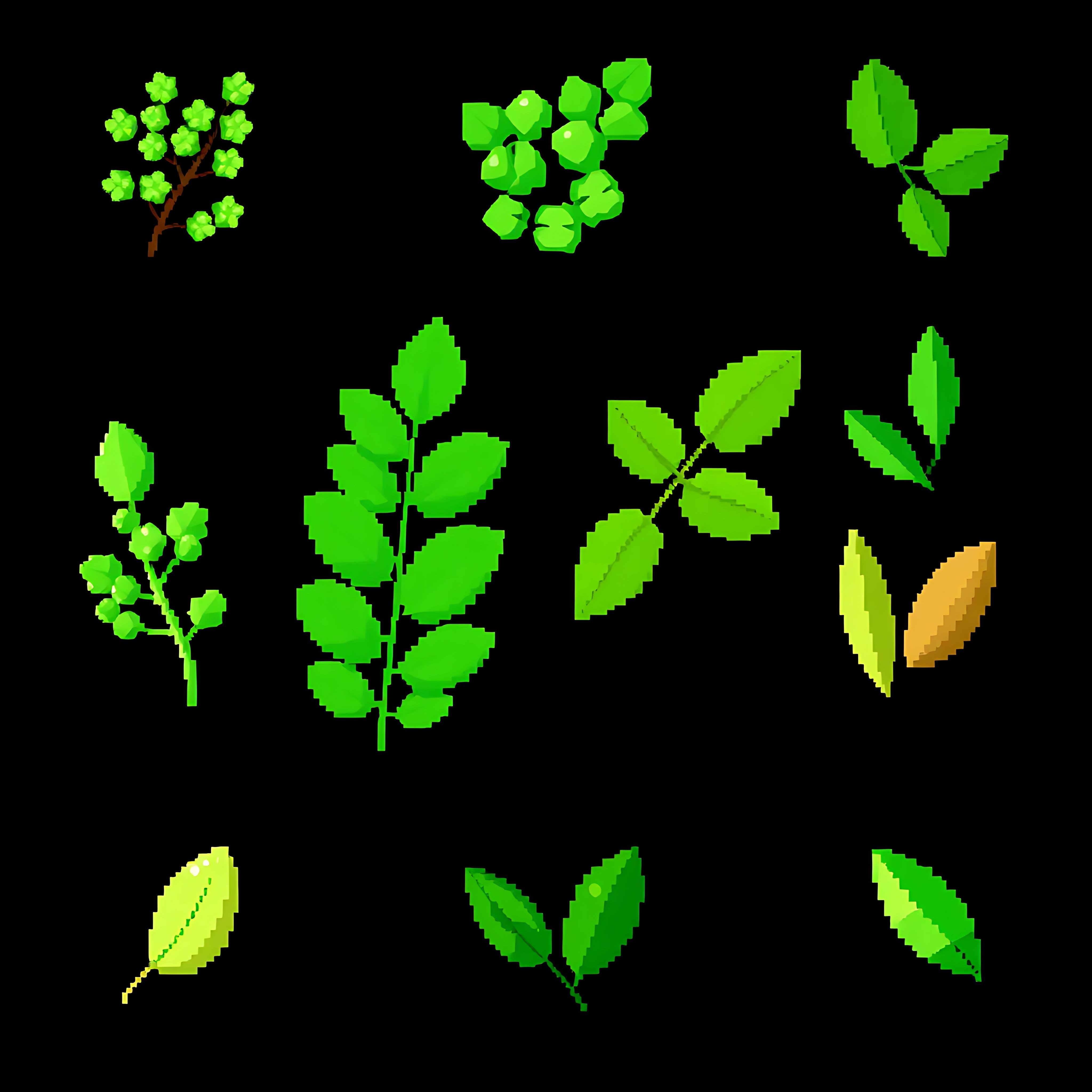 acacia baobab cashew almond. acacia leaves with small rounded pixel clusters in light green baobab leaves 11 831