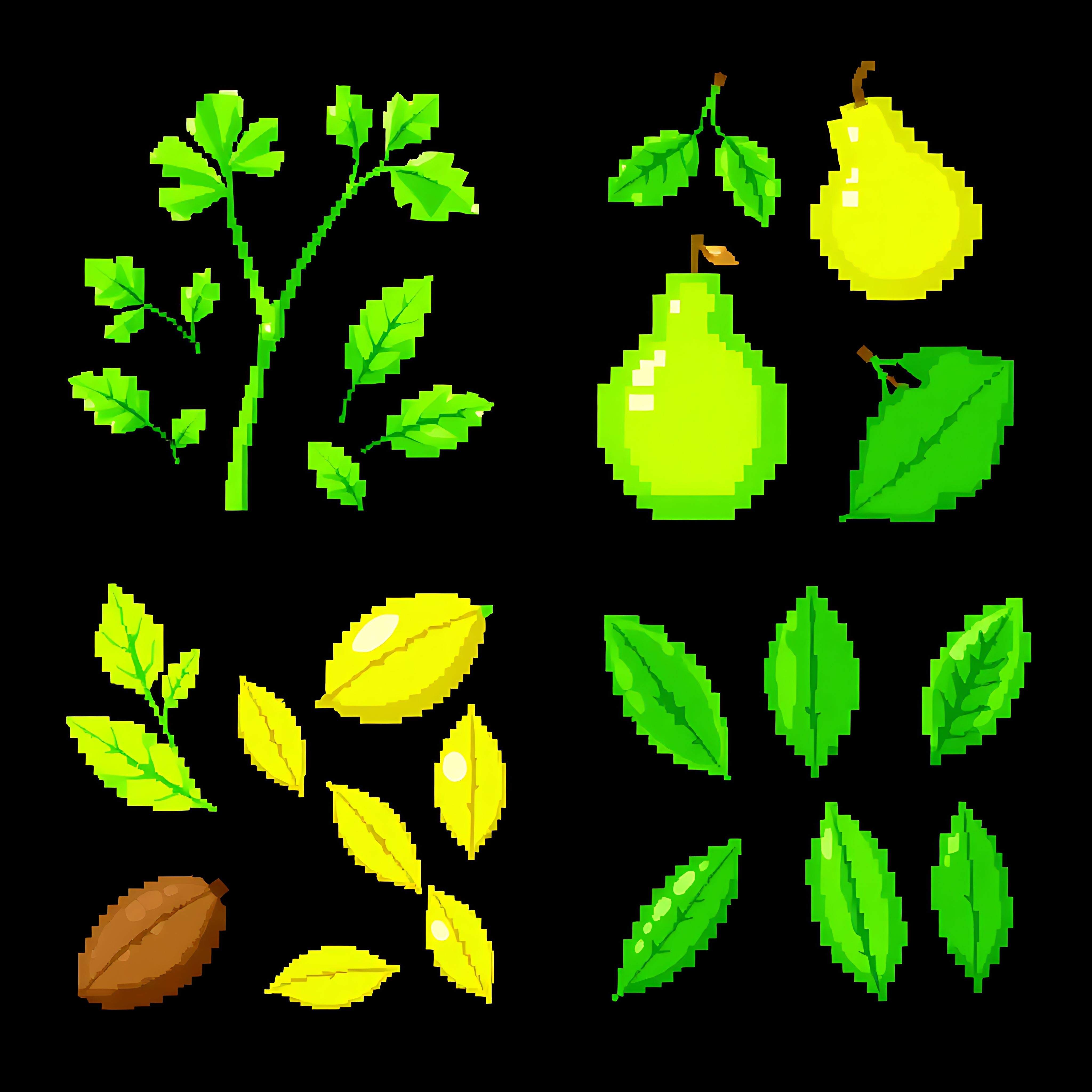 acottonwood pear lemon almond. cottonwood leaves with triangular pixel shapes in pale green pear leaves wi 04 738