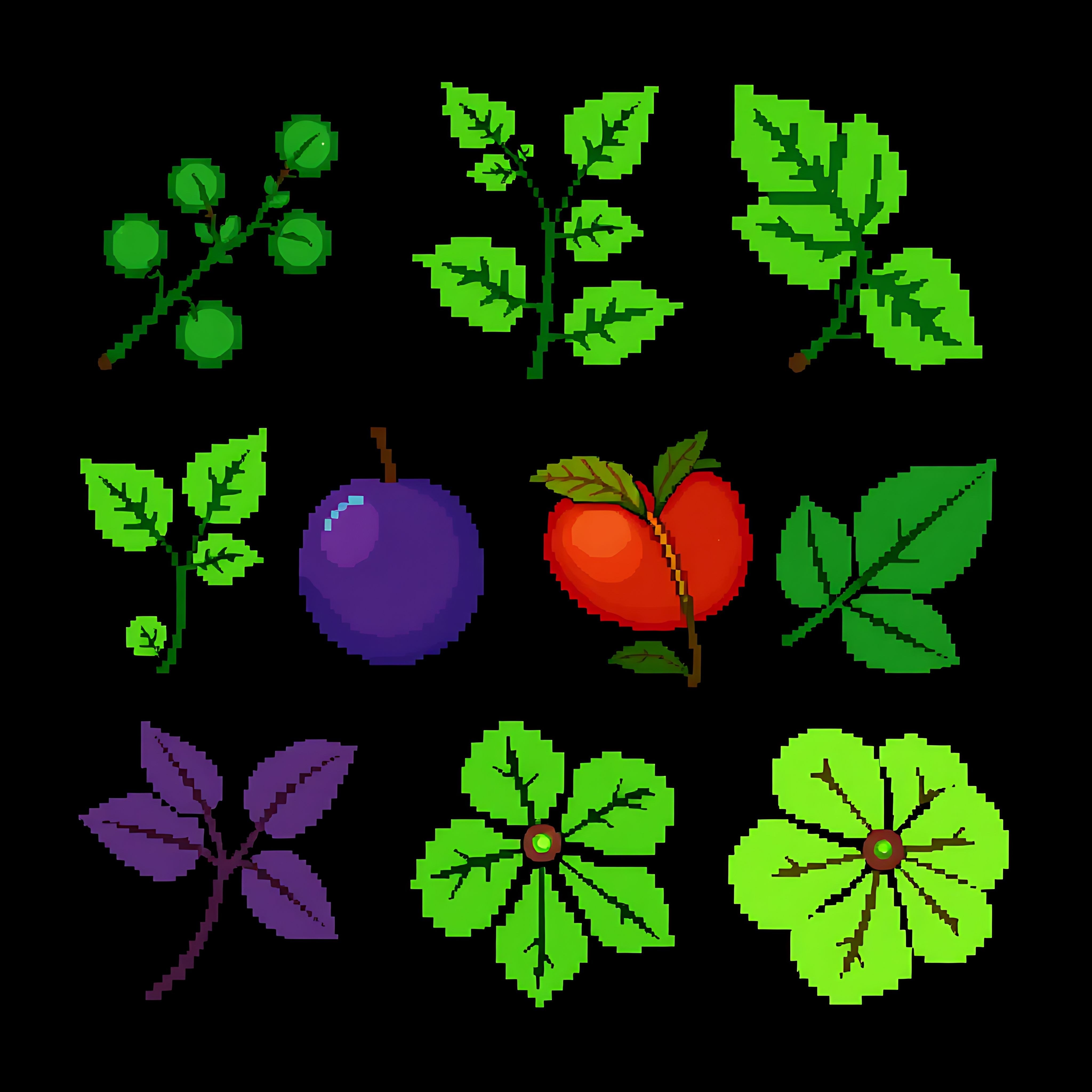 alder apple plum dogwood. alder leaves with rounded pixel forms in dark green apple leaves with a subtle 07 807