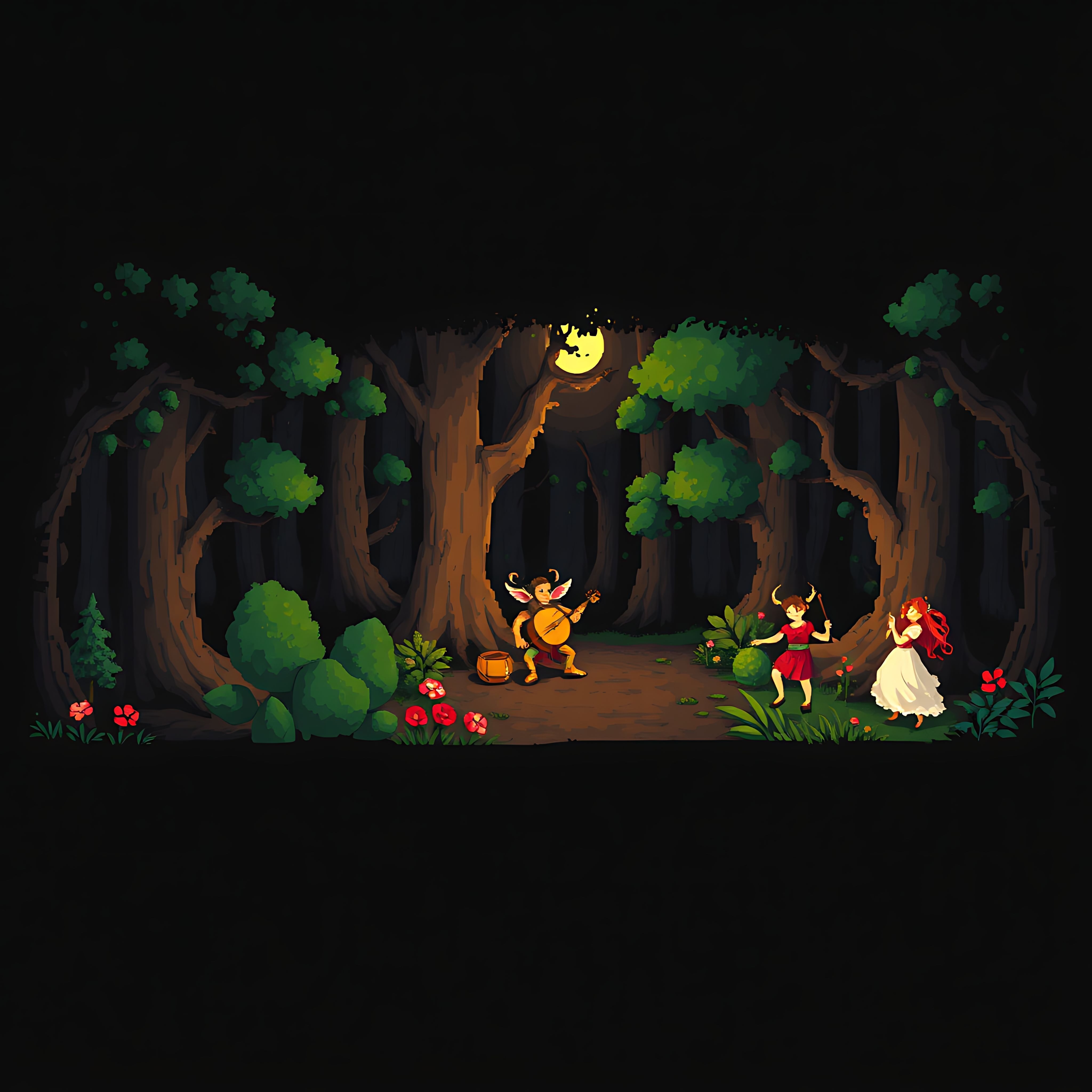 faun groves with musical joy. dense forests with hidden clearings. rustic instruments and lively dancing 00006 317