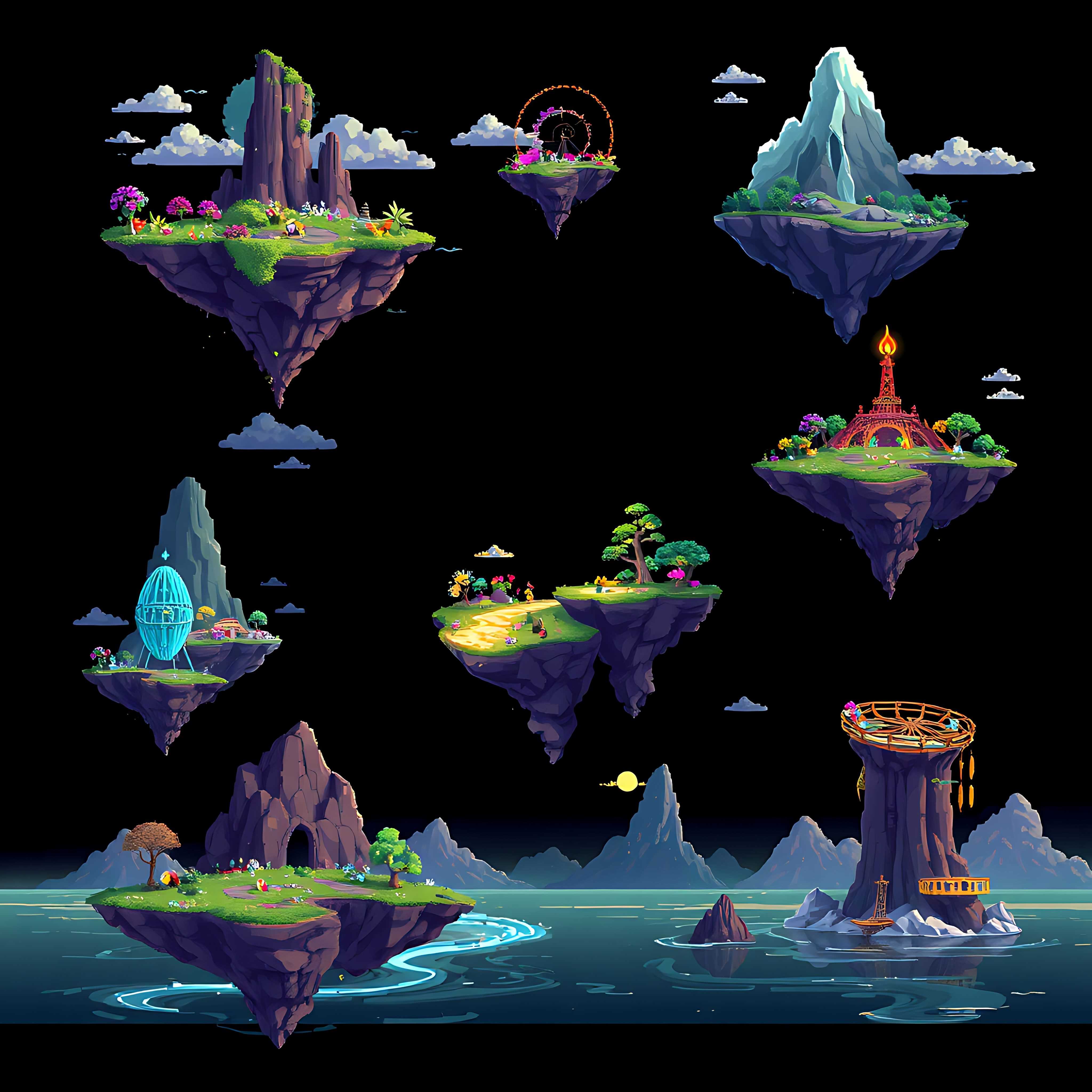 floating islands with energy bridges. islands hover above the ground connected by glowing energy bridges 00005 358