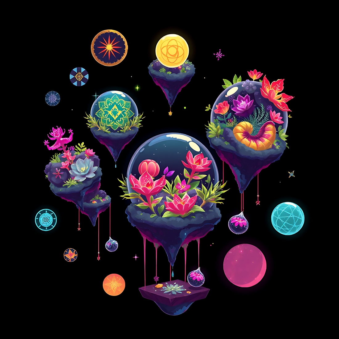 Floating Bioluminescent Spheres PNG Bundle – Alien Flora & Sci-Fi Glow Design cover image.
