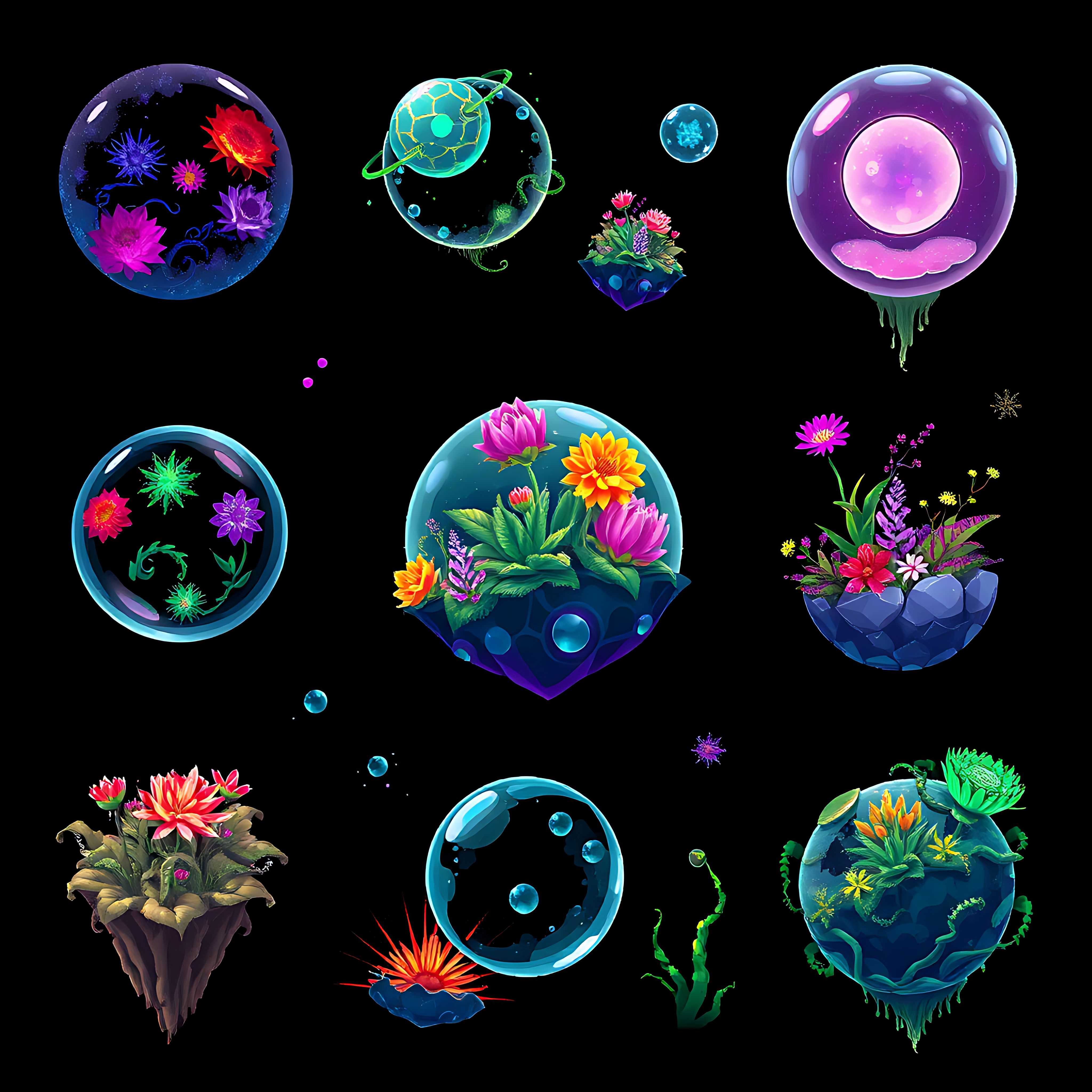 floating spheres with alien flora. spheres hover effortlessly exterior adorned with bioluminescent plants 07 766