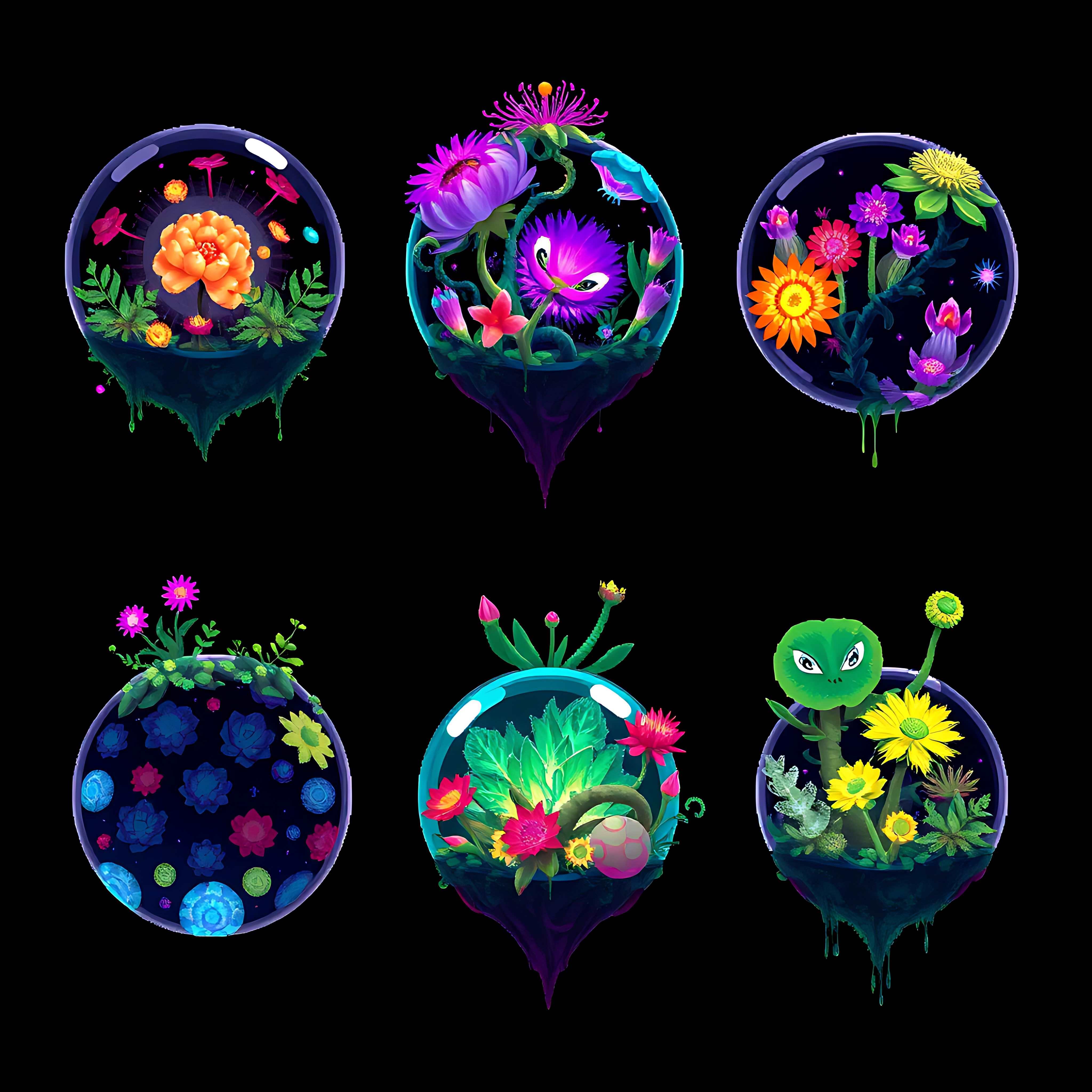 floating spheres with alien flora. spheres hover effortlessly exterior adorned with bioluminescent plants 08 745