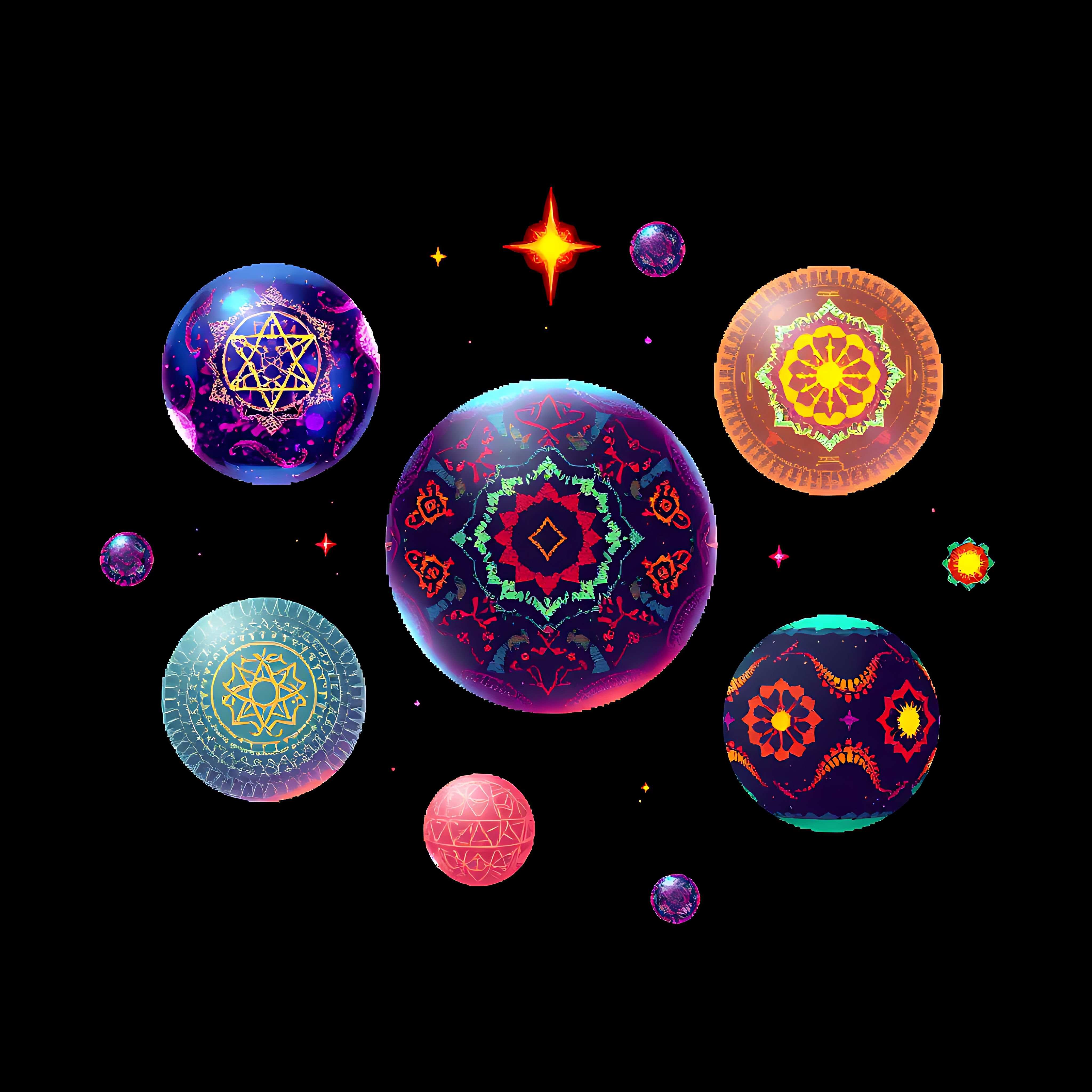 floating spheres with cosmic decor. spheres hover effortlessly exterior reflects the night sky decorated 10 717