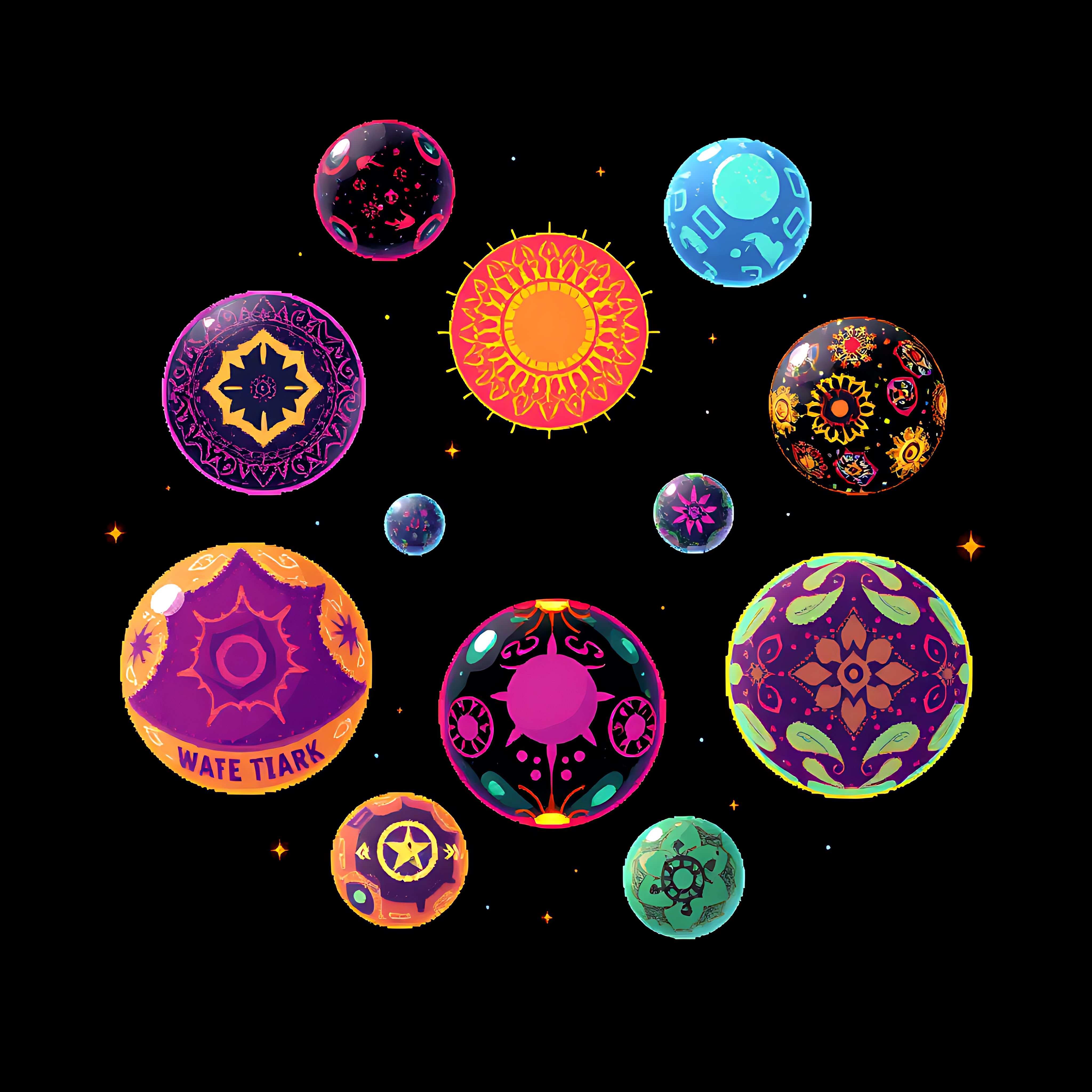 floating spheres with cosmic decor. spheres hover effortlessly exterior reflects the night sky decorated 11 981