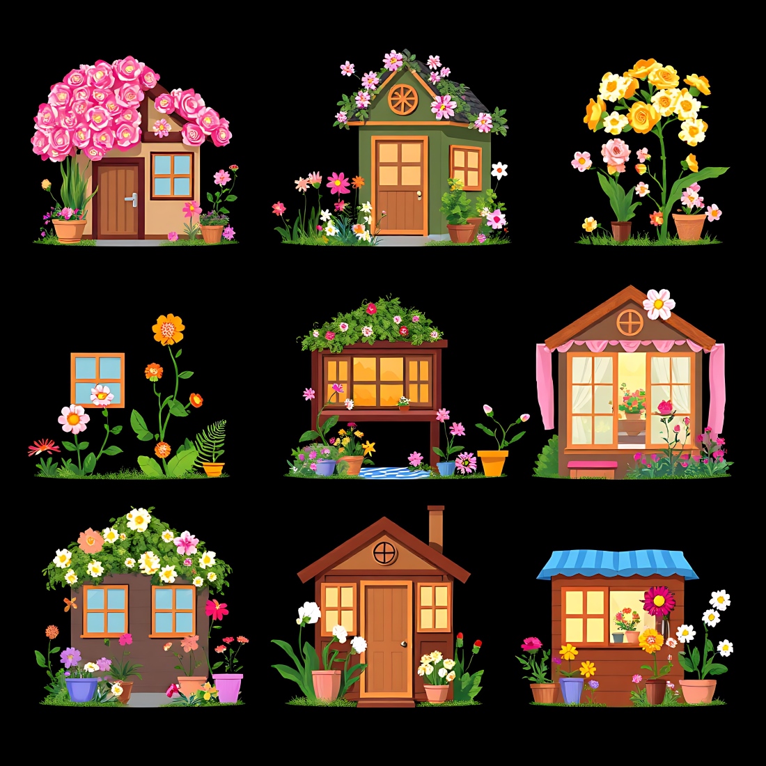 Flower Garden House PNG Bundle – Blooming Decor, Soft Fabrics & Pastel Florals cover image.