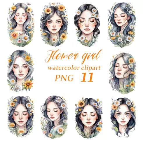 Sublimation, flower girl, watercolor clipart, png cover image.