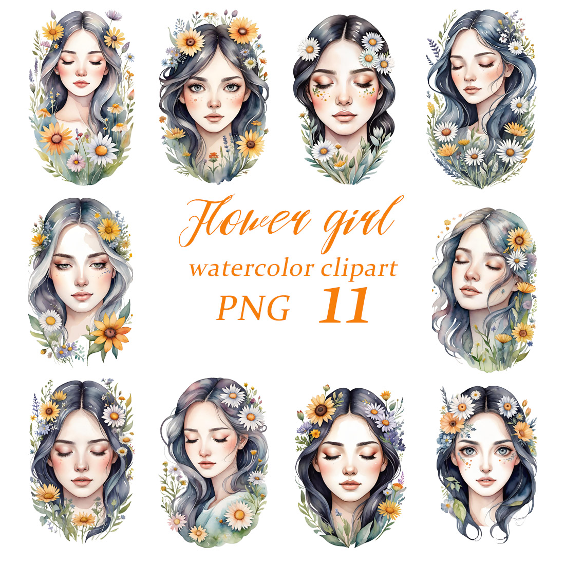 Sublimation, flower girl, watercolor clipart, png cover image.