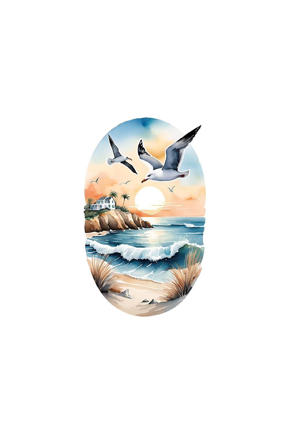 Seagulls and the sea, watercolor clipart, png,sea, OceanView pinterest preview image.