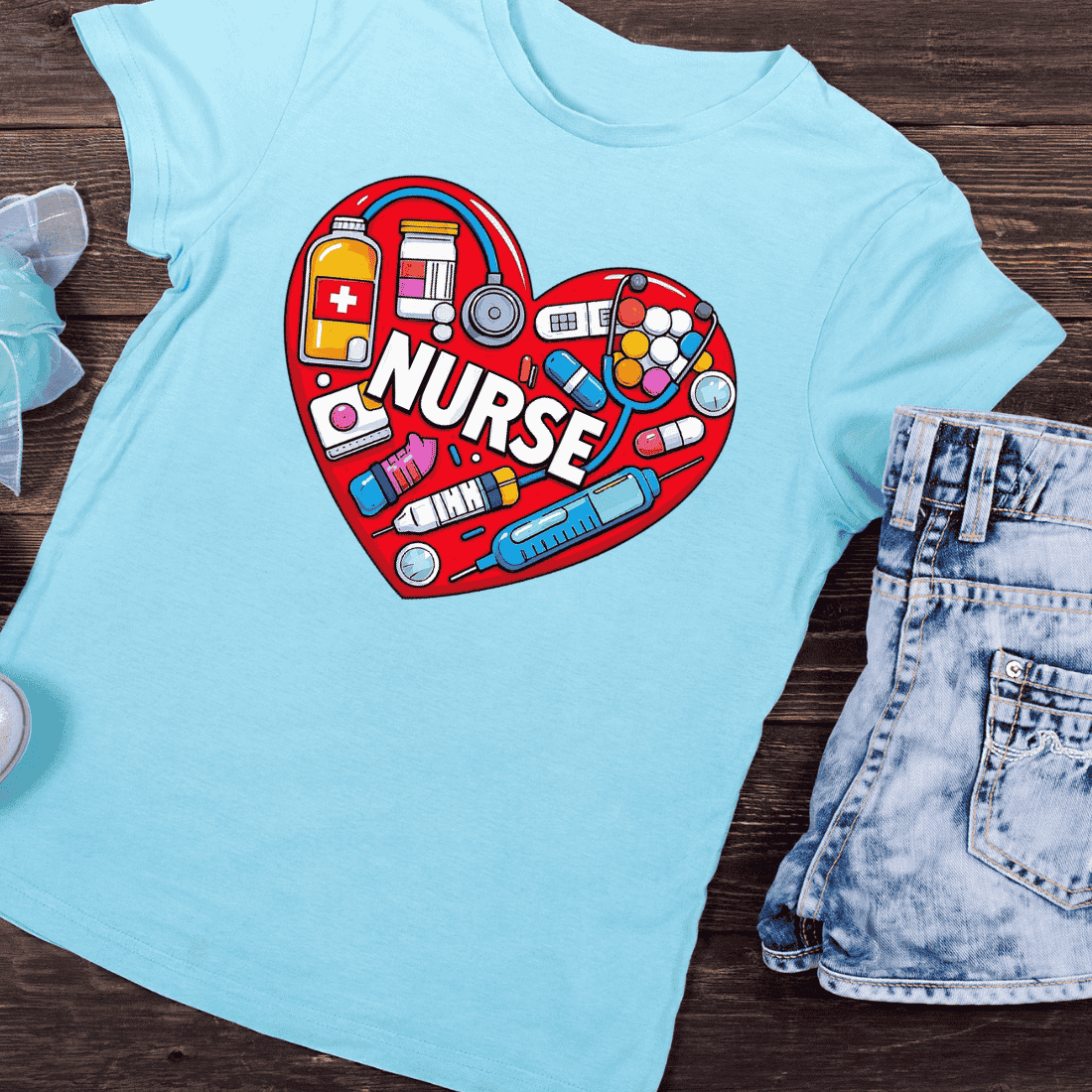 Nurse Love Heart T-Shirt Design preview image.