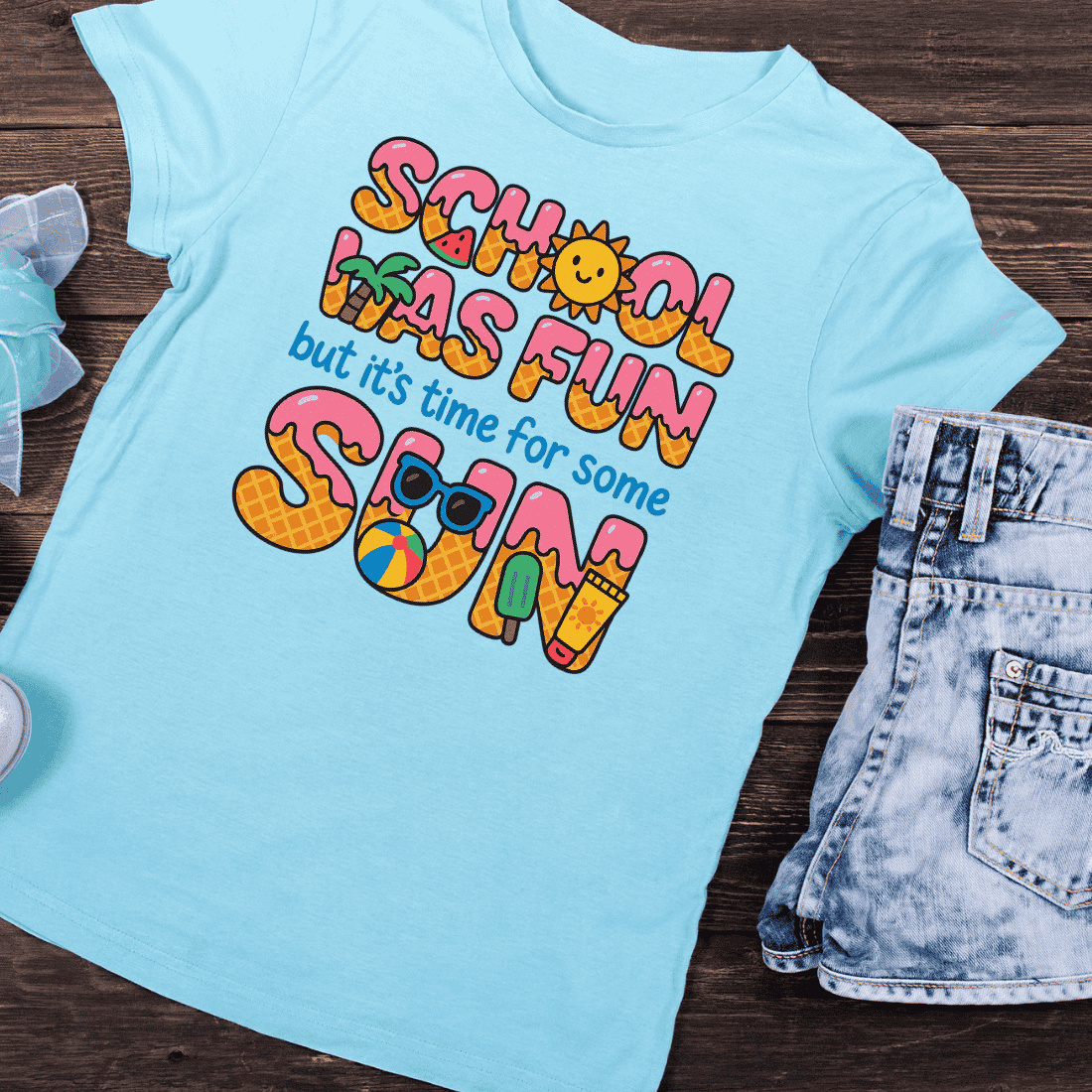 School Was Fun Time for Sun T-Shirt Design preview image.