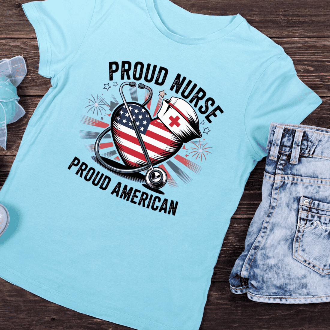 Proud Nurse Proud American T-Shirt Design preview image.