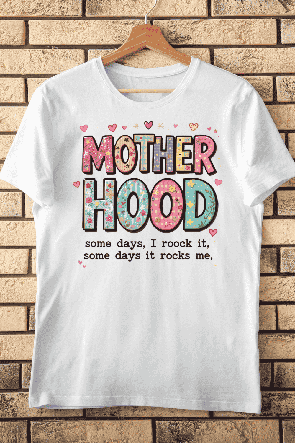 Colorful Motherhood Typography T-Shirt Design pinterest preview image.