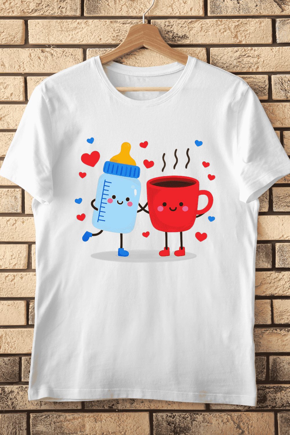 Cute Baby Bottle Coffee Cup Friends T-Shirt Design pinterest preview image.