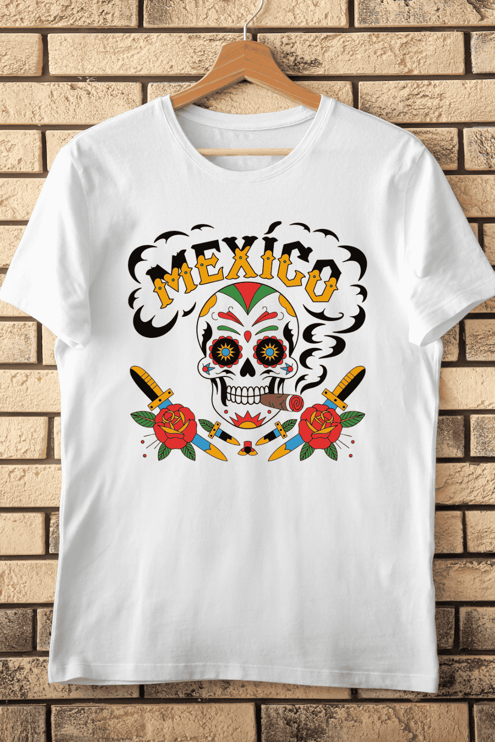 Day of the Dead Skull T-Shirt Design pinterest preview image.