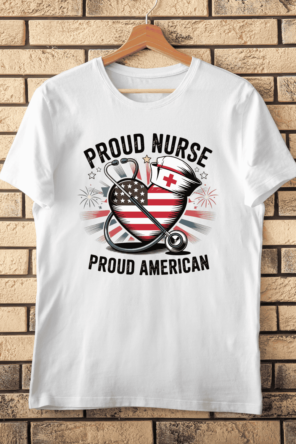 Proud Nurse Proud American T-Shirt Design pinterest preview image.