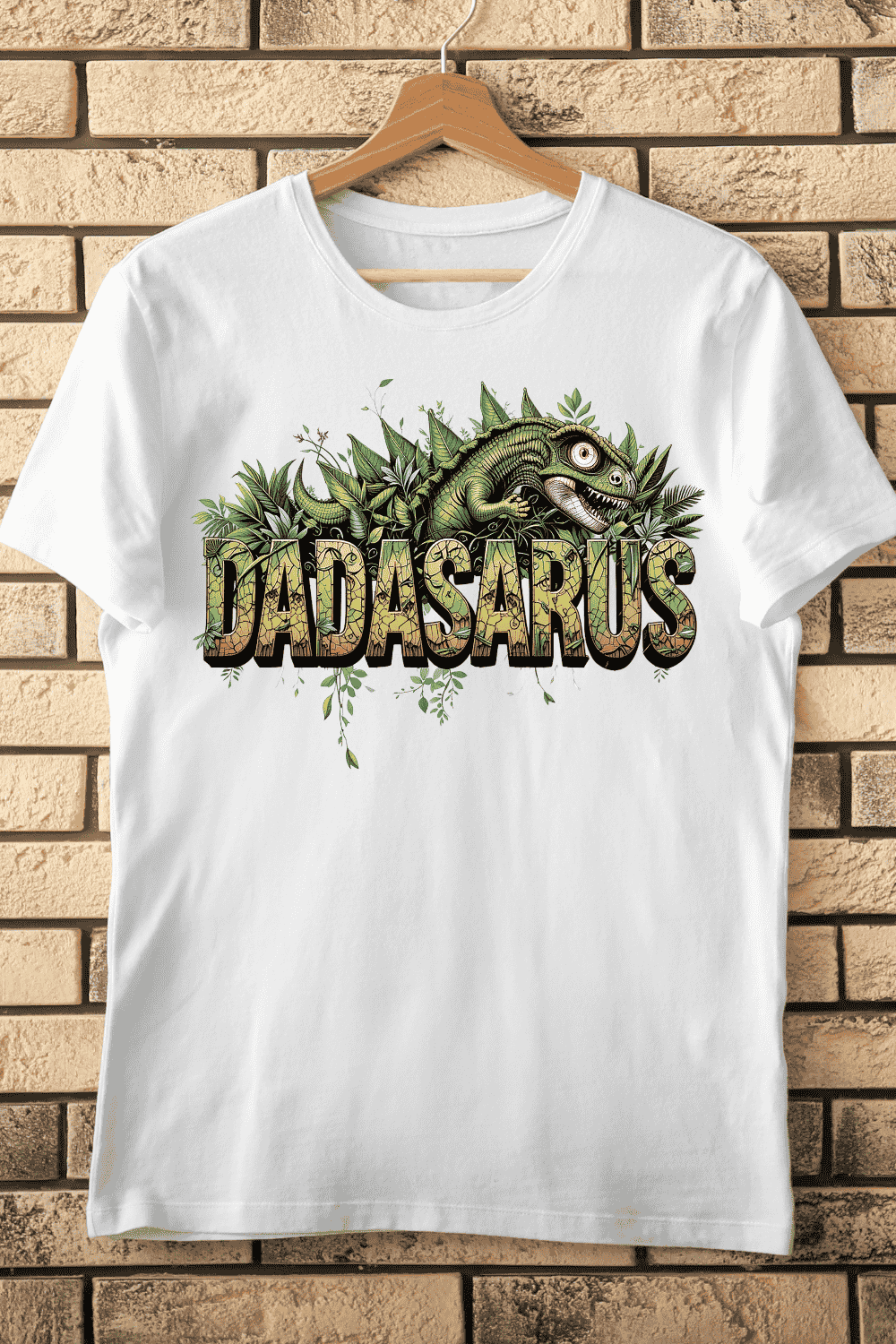 Cute Dinosaur with Dadasaurus Text T-Shirt Design pinterest preview image.