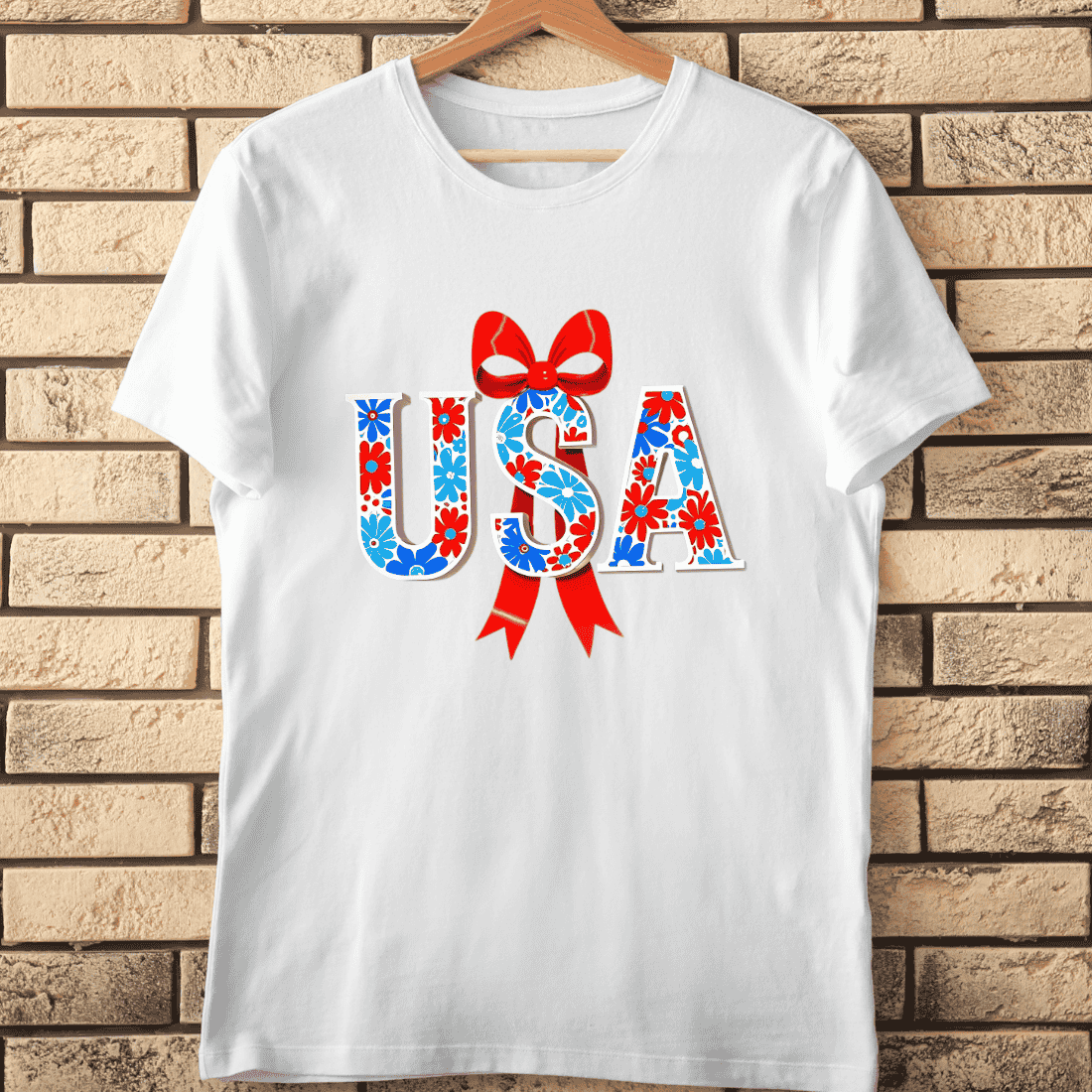 Festive USA Floral Bow T-Shirt Design cover image.