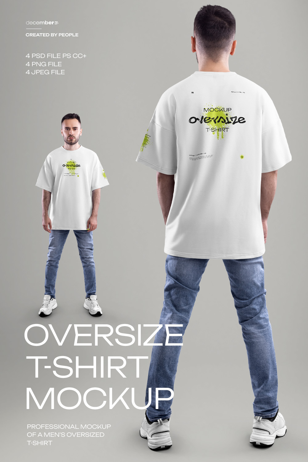 4 Full-Length Oversized Men's T-Shirt Mockups pinterest preview image.