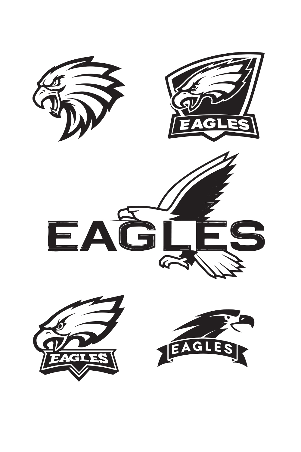 Powerful Eagle Design Set Black and White Eagle Clean Eagle Illustration Set Wings of Freedom pinterest preview image.