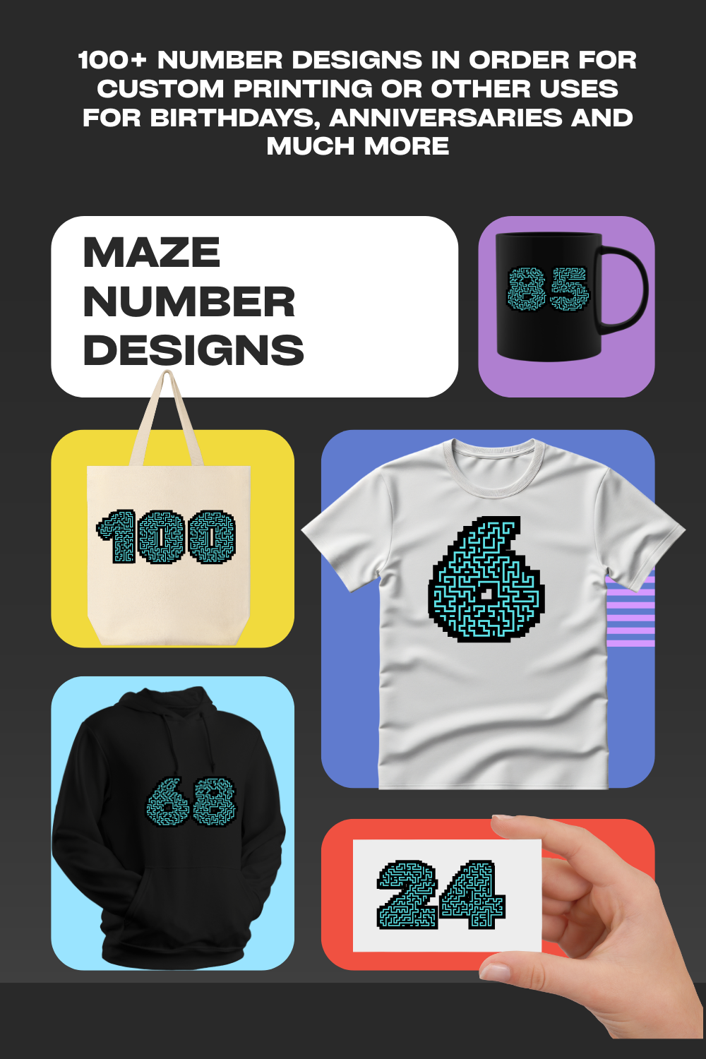 100+ MAZE STYLE NUMBERS FOR BIRTHDAYS, ANNIVERSARRIES AND POD pinterest preview image.