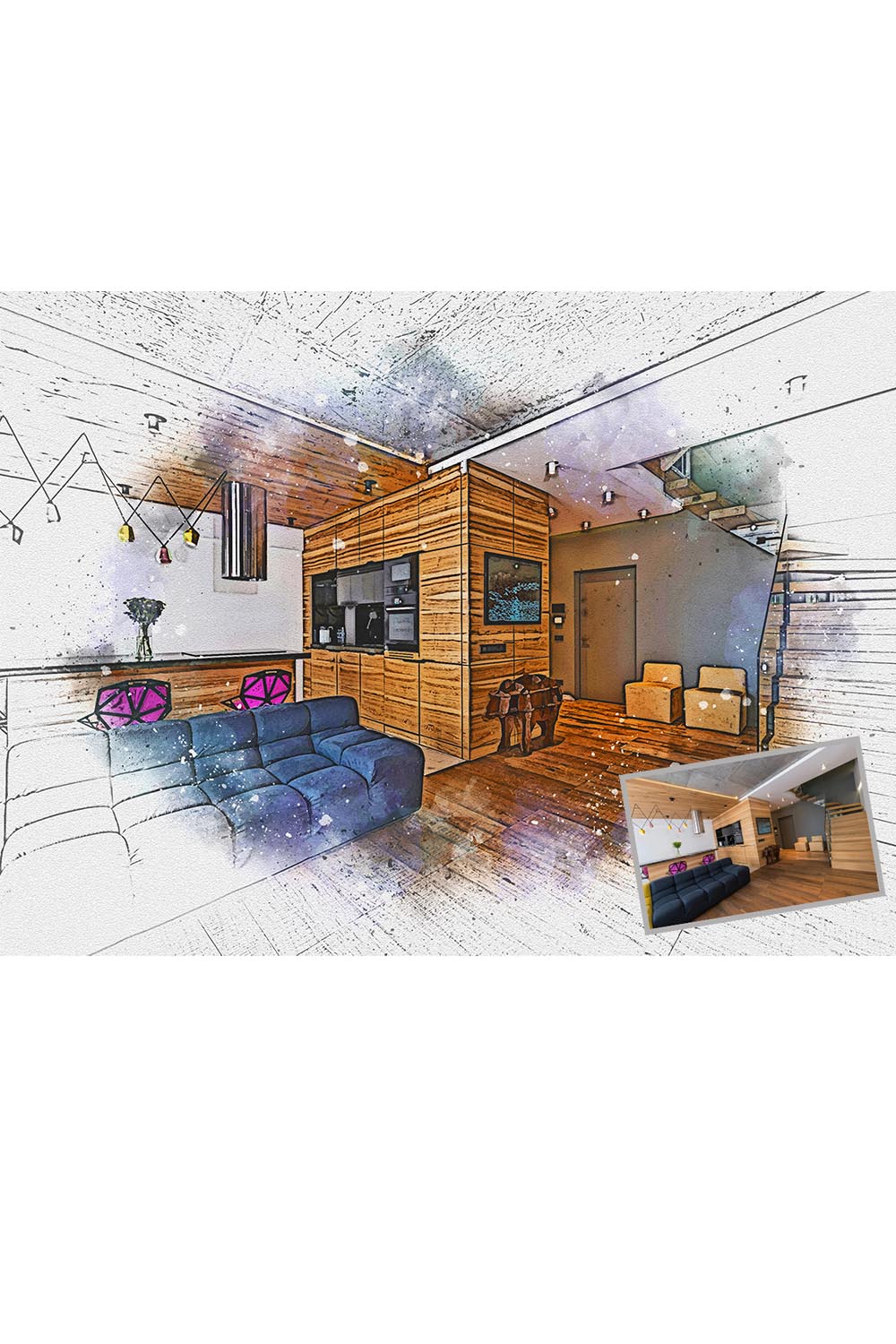 Architecture Drawing Art Photoshop Action pinterest preview image.