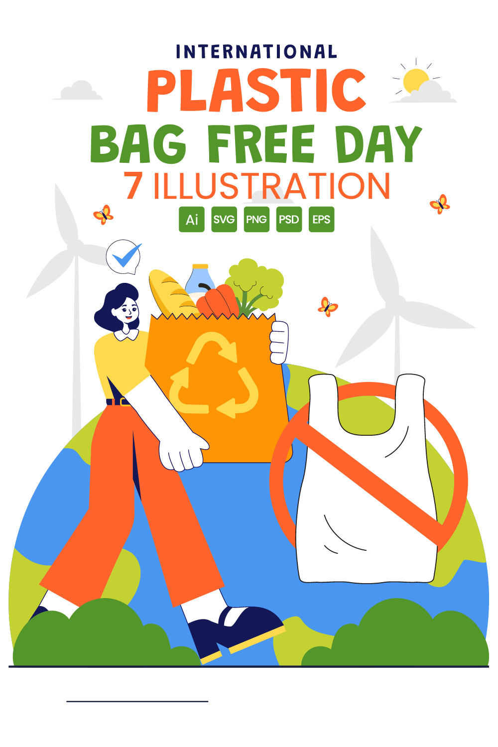 7 International Plastic Bag Free Day Illustration pinterest preview image.