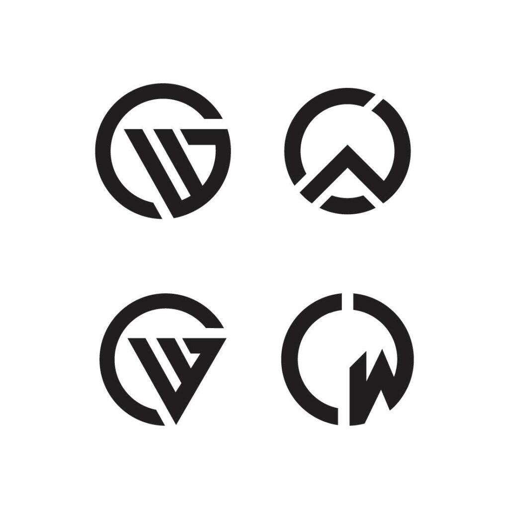 Modern CW WC Circle Letter Logo Round Monogram Design with Line Art ...