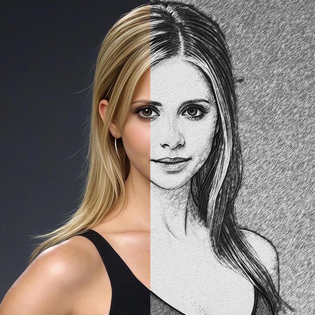 Charcoal Sketch Drawing Photoshop Action preview image.