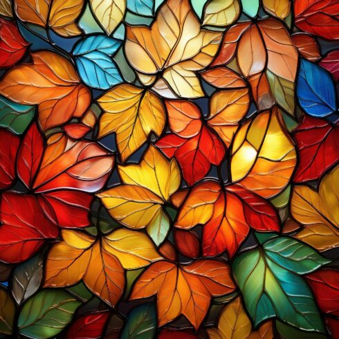 Stained Glass Autumn – Vibrant Foliage Background Wallpaper - MasterBundles