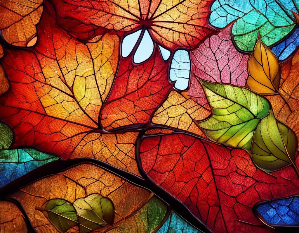 Stained Glass Autumn – Vibrant Foliage Background Wallpaper - MasterBundles