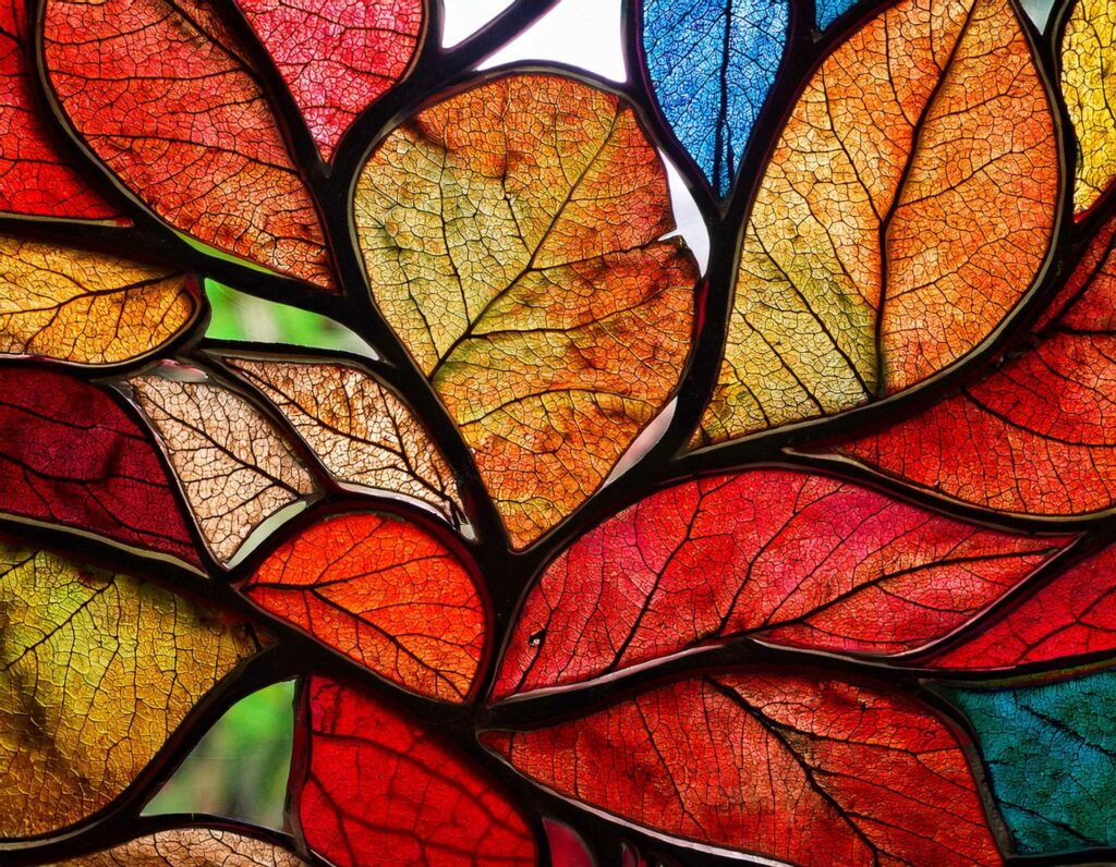 Stained Glass Autumn – Vibrant Foliage Background Wallpaper - MasterBundles