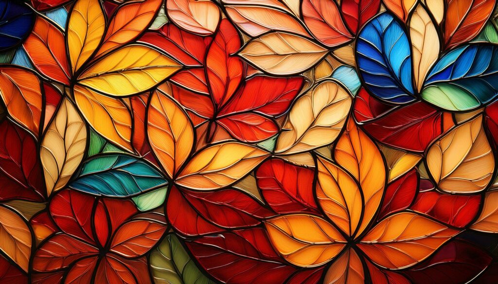 Stained Glass Autumn – Vibrant Foliage Background Wallpaper - MasterBundles