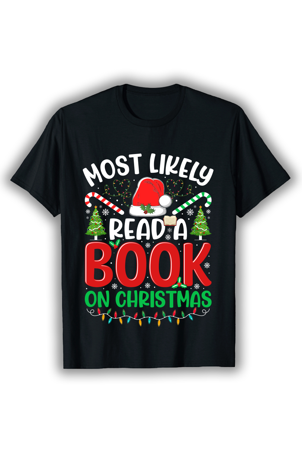 Christmas Reading Book T-Shirt Design pinterest preview image.