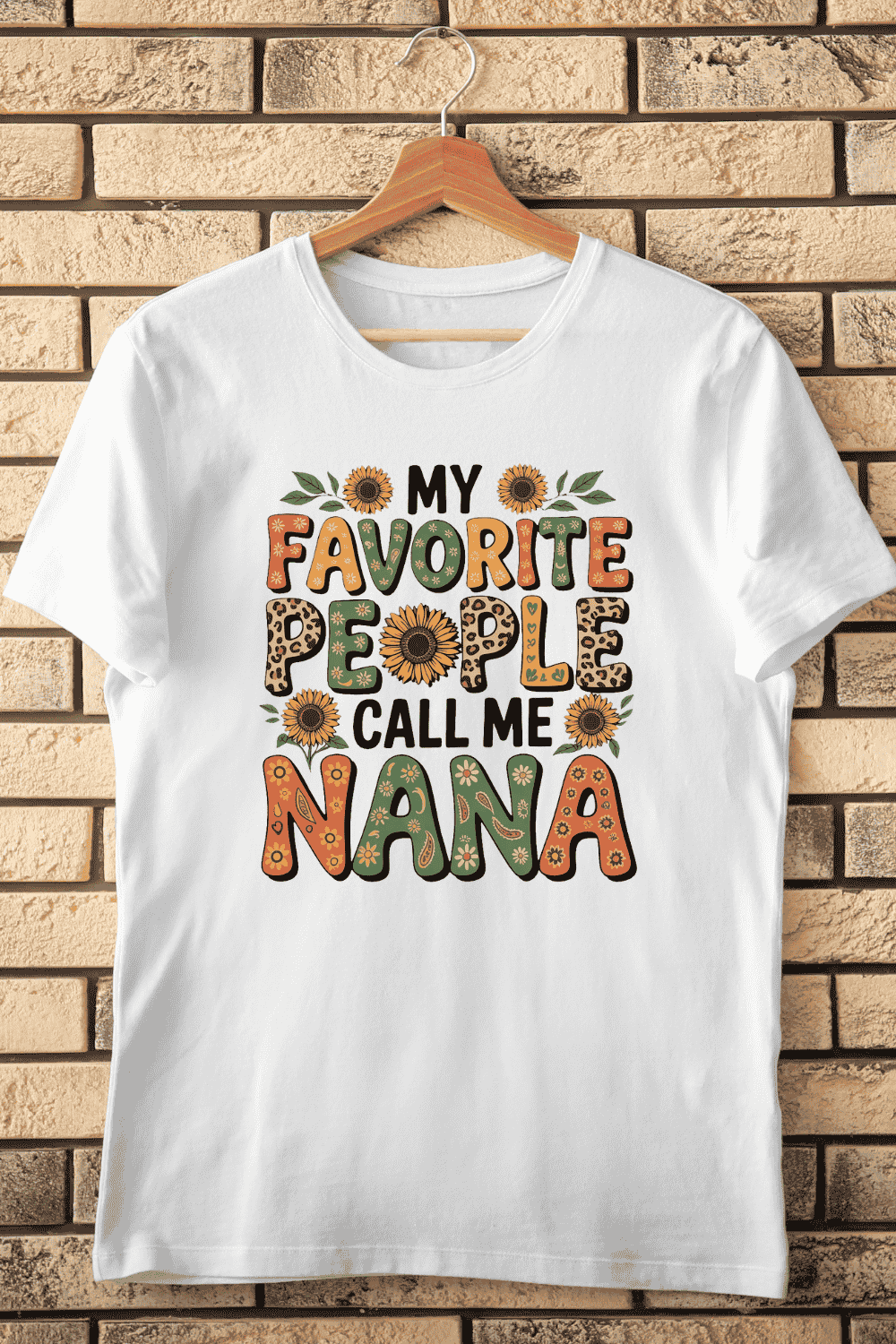 Nana Sunflower Pattern T-Shirt Design pinterest preview image.