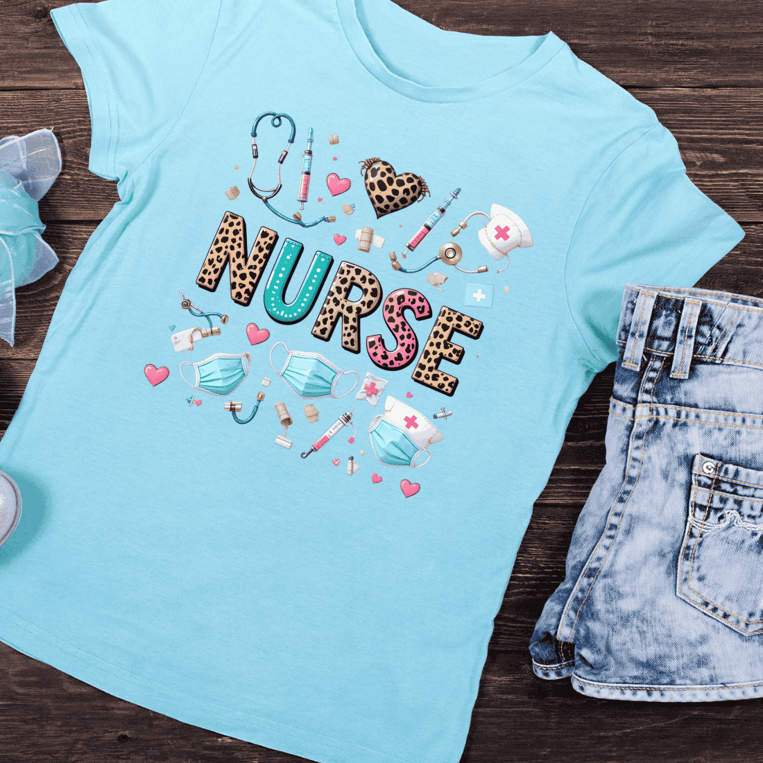 Leopard Print Nurse T-Shirt Design preview image.
