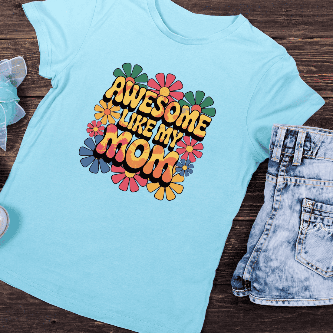 Cute Mom Love Floral T-Shirt Design preview image.