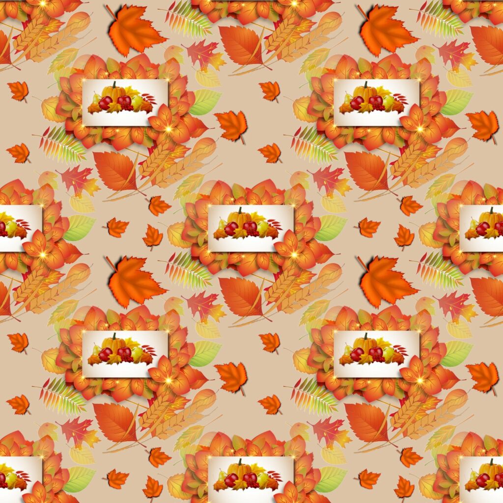 Floral pumpkin digital paper, Autumn Leaves seamless paper, Fall paper ...