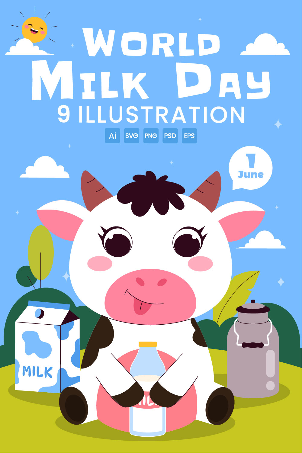 9 World Milk Day Illustration pinterest preview image.