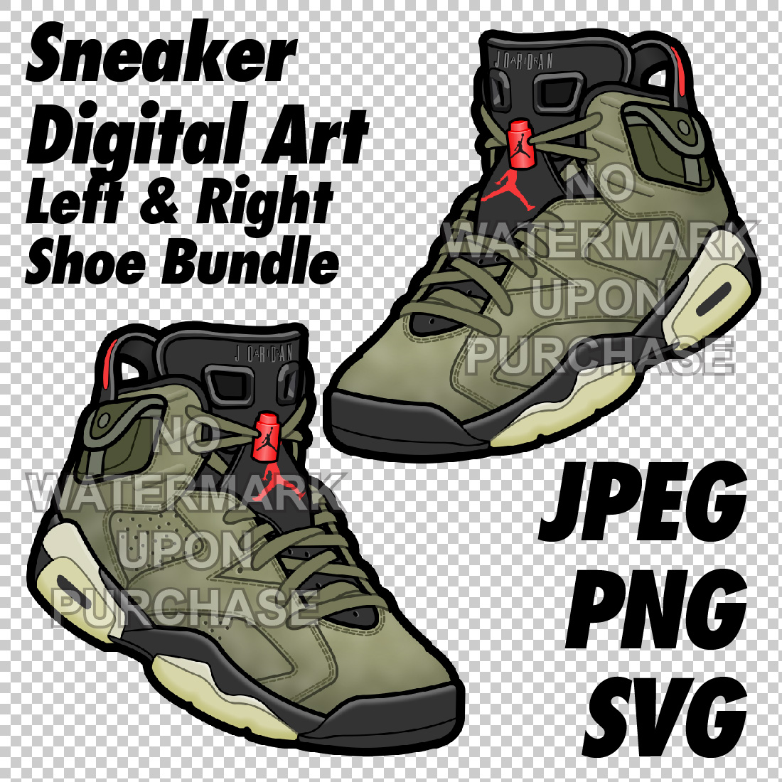 Air Jordan 6 Travis Scott JPEG PNG SVG Digital Sneaker art cover image.